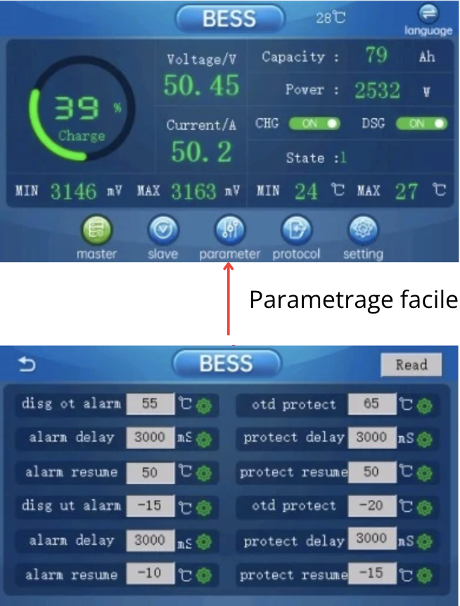 Écran tactile batterie OZO - informations batterie
